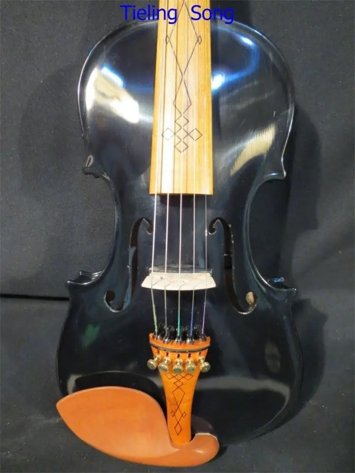 Красивые красочные ремесло 5 струн 4/4 электрическая+ акустическая скрипка - Цвет: Черный
