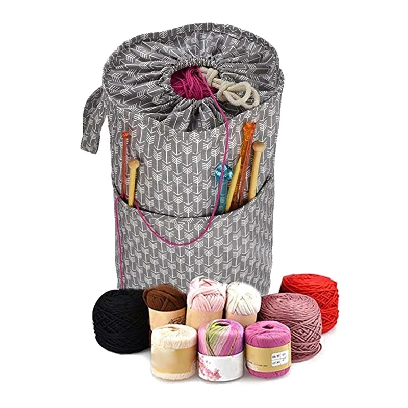 

New Knitting Yarn Storage Bag Case Yarn Drum Women's Crochet Hook Thread Pouch Round Periwinkle Knitting Crochet Tote Bag