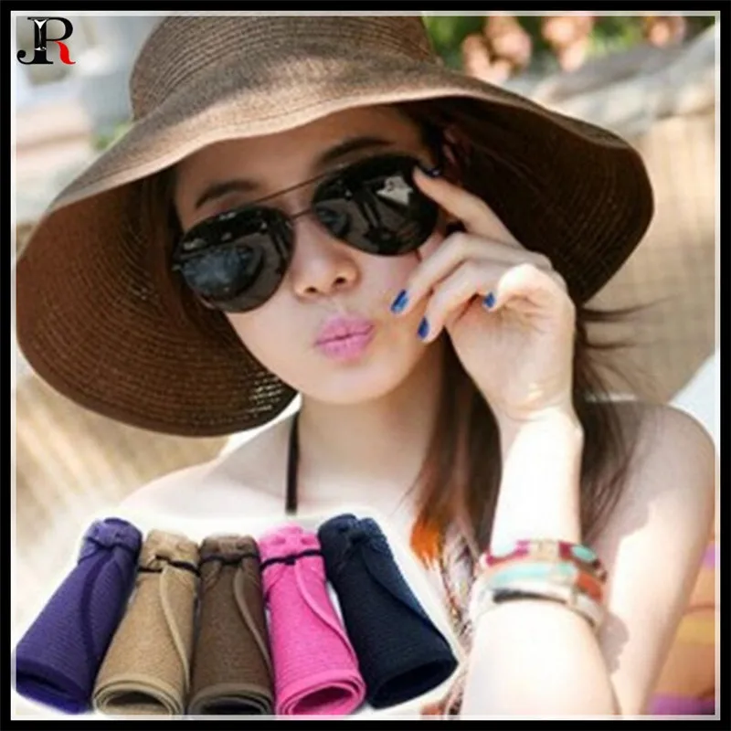 

Summer Women Anti-UV Sunscreen Sunshade Cap Foldable Empty Top Sun Cap Collapsible Children Girl Big Brim Straw Hat Adjustable