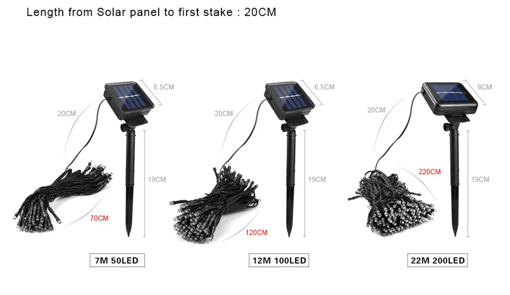 200 светодиодный солнечный свет, открытый водонепроницаемый Сказочный праздничный светильник, 7 м, 12 м, 22 м, для рождественской вечеринки, гирлянды солнечные, садовый декор