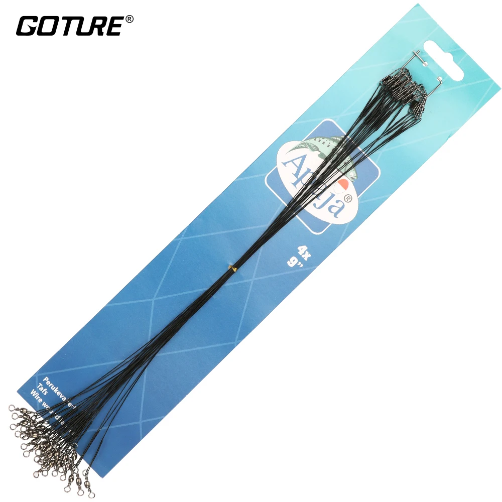 Goture 48pcs Stainless Steel Fishing Leaders Black With Snap And Swivel