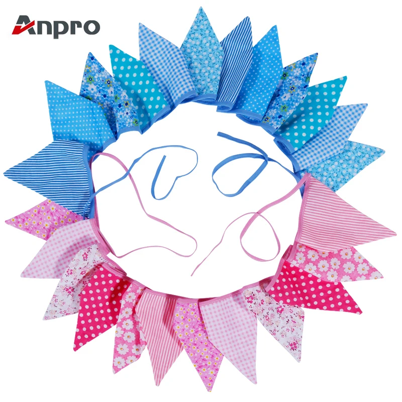 

Anpro Double Sided Fabric Bunting coloured Floral flag for Party weddings Decoration Plain Pennant String Banner Buntings