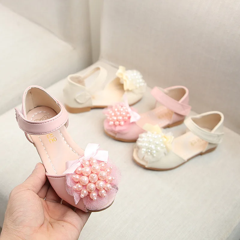 

2019 Girls Summer Sandals Kids Girls Princess Dress Shoes Toddler Children Roman Beach Sandals Pearl Flowers Shoes