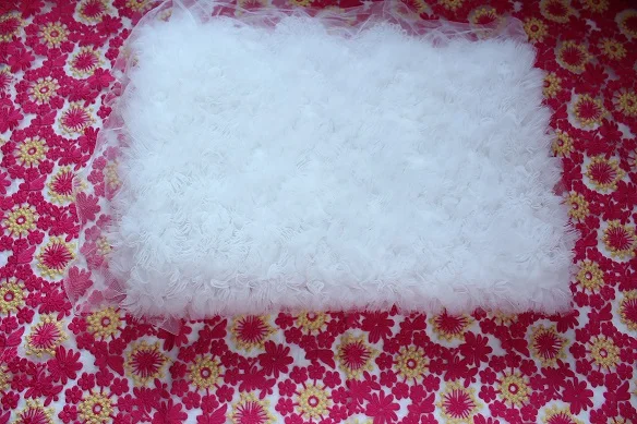 

off white ruffled rosette soft fabric backdrop for baby photograph, wedding fabric 10 yards