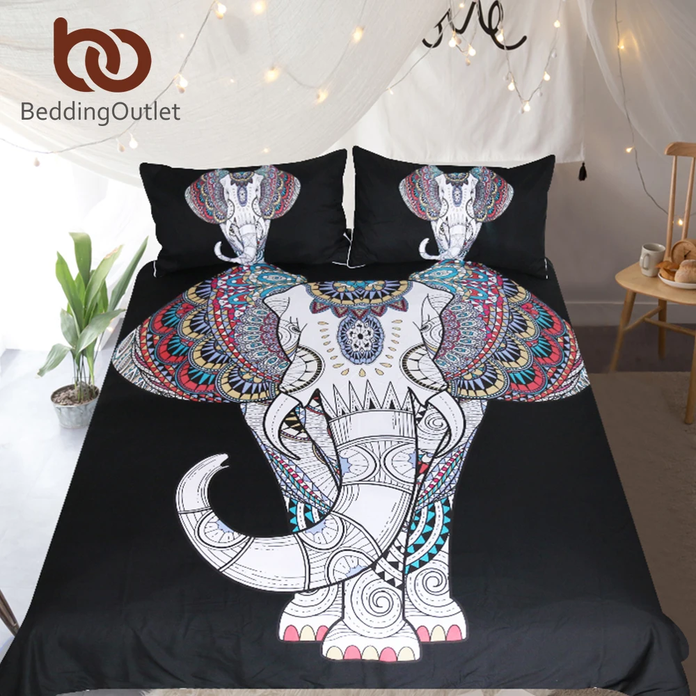 BeddingOutlet Elephant Bedding Set Bohemian Black Duvet Cover King Mandala Boho Home Textiles Exotic Bedclothes 3pcs | Дом и сад