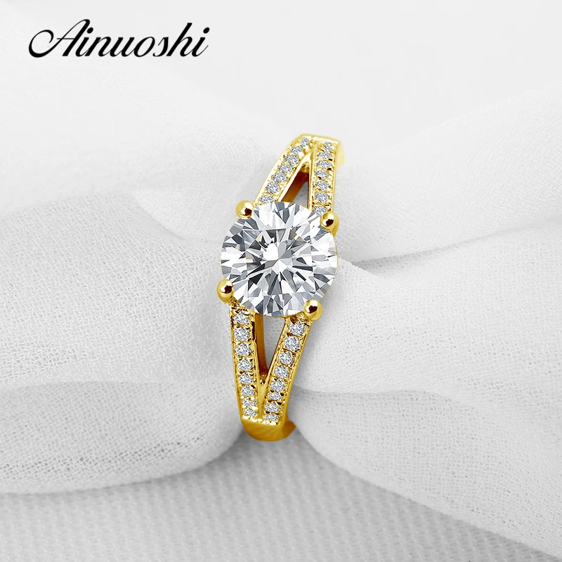 

AINUOSHI 10K Solid Yellow Gold Wedding Ring 2 ct Round Cut Simulated Diamond Anel de ouro Female Wedding Rings for Women Gifts