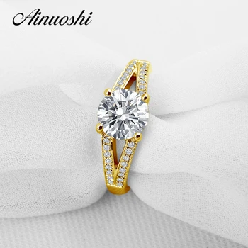 

AINUOSHI 2ct Round Cut CZ Engagement Ring 14K Solid Yellow Gold Double Pave Setting SONA Diamond Wedding Rings for Women Jewelry