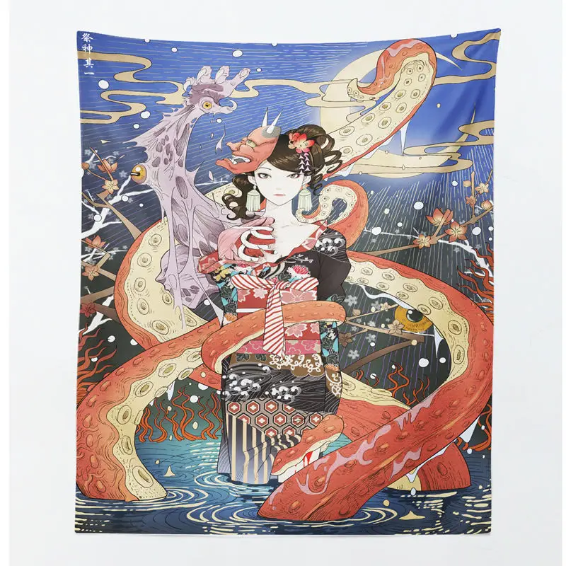 Япония Kanagawa волны печатных висячие гобелены КИТ Arowana настенные гобелены Ukiyo покрывало йога коврик одеяло - Цвет: Темно-серый