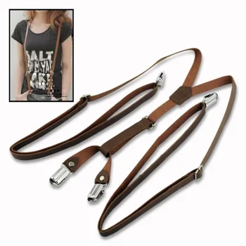 

Unisex Adult Adjustable Clip-On Tirantes Hombre Leather Pants Y-shaped Braces Suspenders Accessories