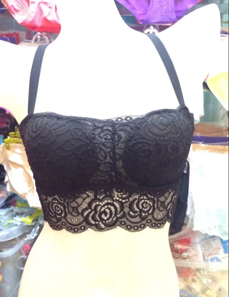 MOONIGHT Female Tube Tops Summer Underwear Sexy Full Lace Bra Straps V