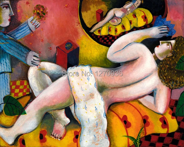 

Hand Painted Modern Indian Style Nude Oil Painting on Canvas Handmade Wall Artwork Naked Man in the Bed Canvas Pictures Decor