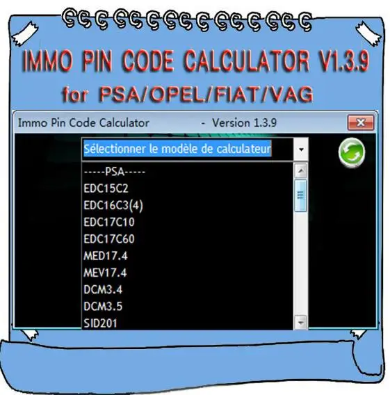 

IMMO Pin Code Calculator V1.3.9 for Psa Opel Fiat Vag free ship