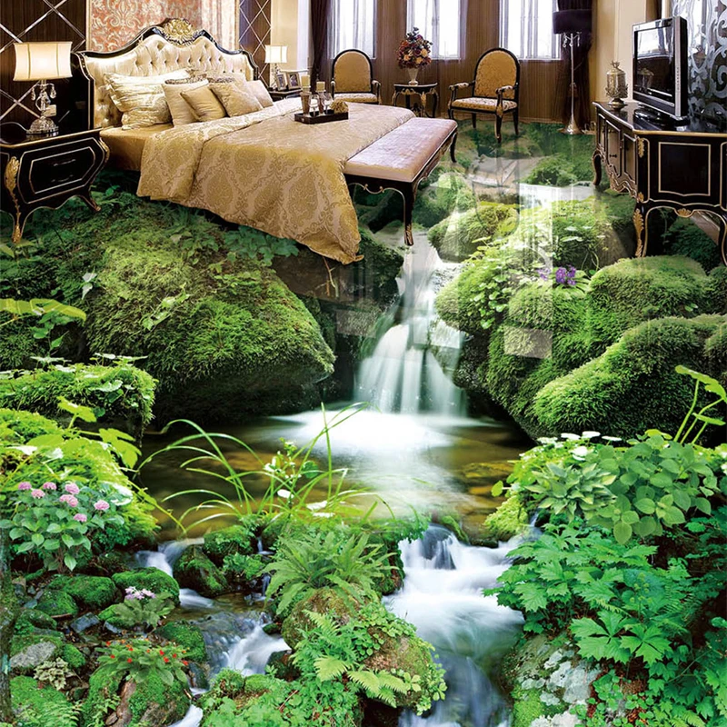 Waterfall Rivulet Landscape Floor Tiles Impermeável Pvc Autoadesivo 3d Wallpaper para Banheiro e Quarto hd