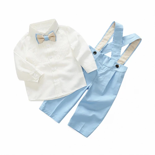 Комплект одежды для маленьких мальчиков, официальная одежда детская рубашка с длинными рукавами и галстуком-бабочкой+ синие/зеленые штаны детская праздничная одежда - Цвет: as show