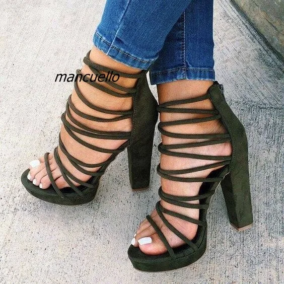 block heel green sandals