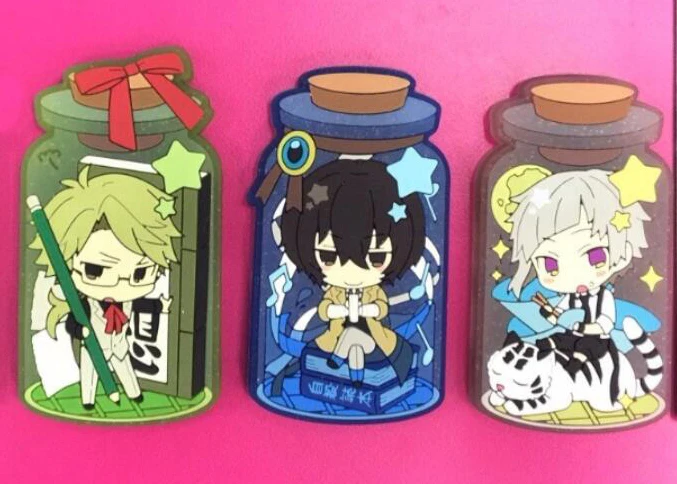 

3pcs/lot Bungo Stray Dogs Anime keychain Dazai Osamu Atsushi Nakaji Edogawa Ranpo Rubber Magnetic paste for Refrigerator G670