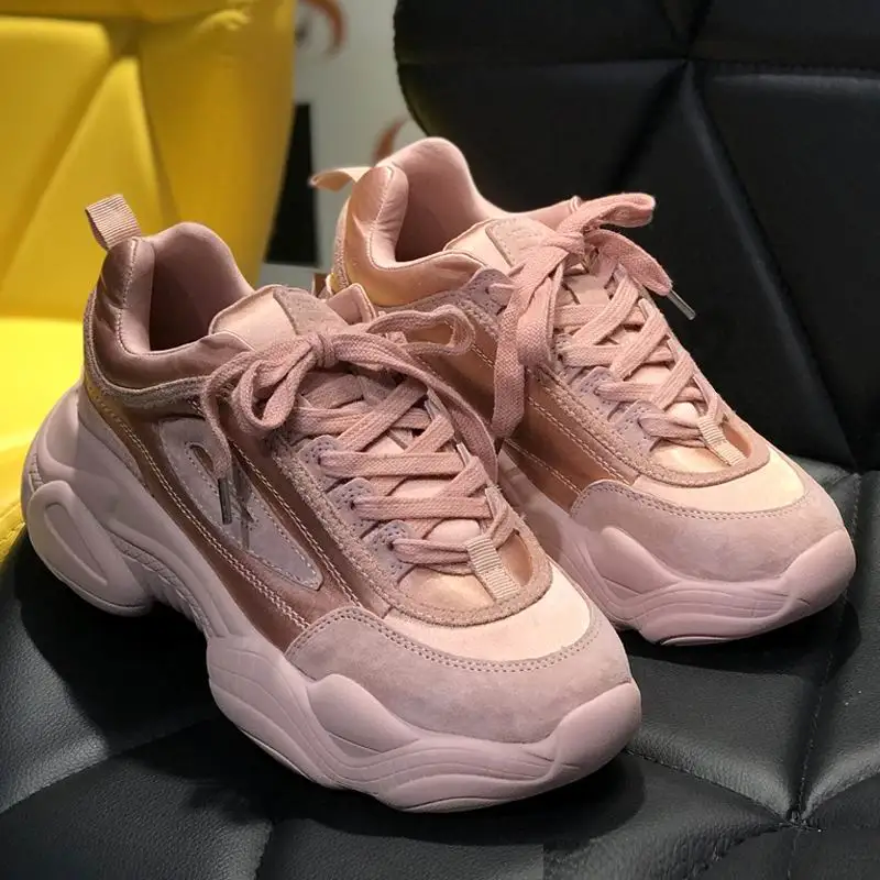 

ERRFC Spring New Designer Women Pink Leisure Shoes British Lace Up Silk With Suede Flat Platform Woman Casual Comfort Shoe 35-39