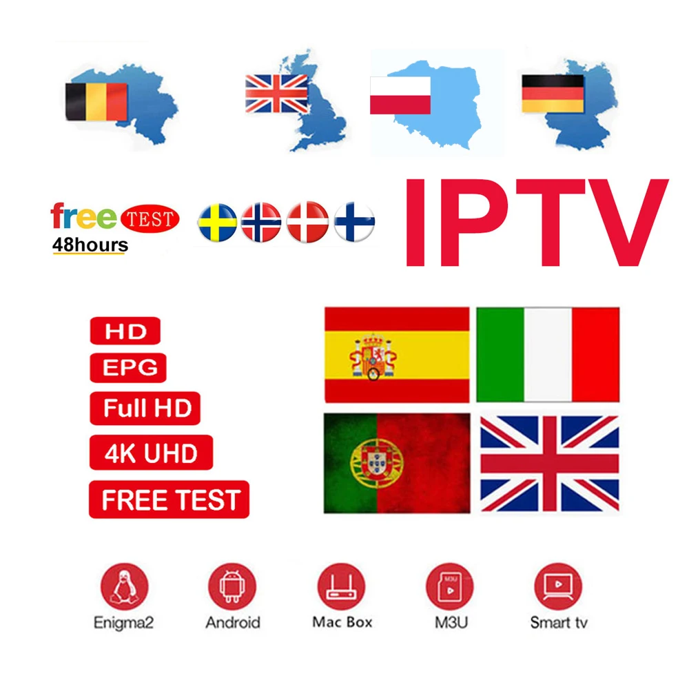 

Europen IPTV Subscription 6000+live free test for h96 max tv box French Spain UK Portugal nederlands Italy iptv smart tv android