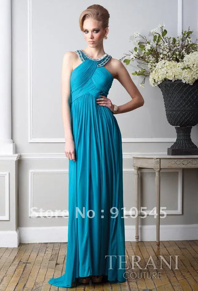 Aidan Mattox Grecian Gold Beaded Halter Gown - Polyvore