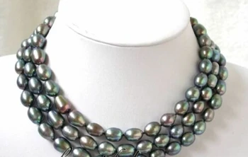 

FREE SHIPPING 00093 baroque round peacock black pearl necklace