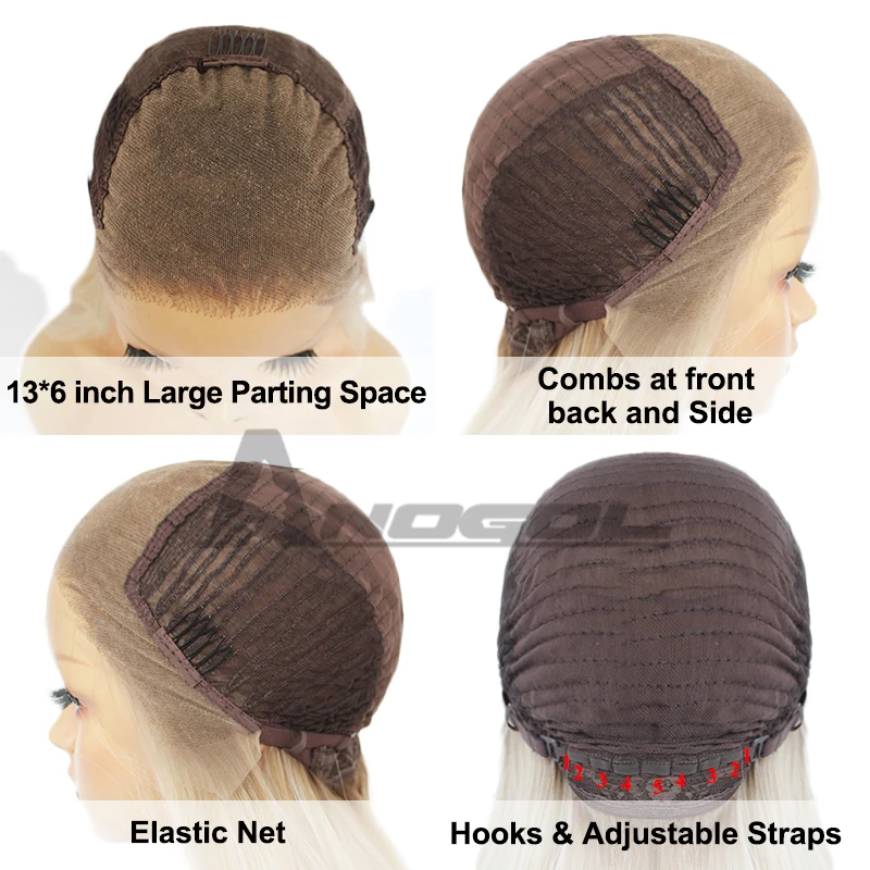 ANOGOL 13x6 Big Lace Brown Roots Ombre Blonde Long Silky Straight Synthetic Lace Front Wigs Heat Resistant Fiber 26 inch