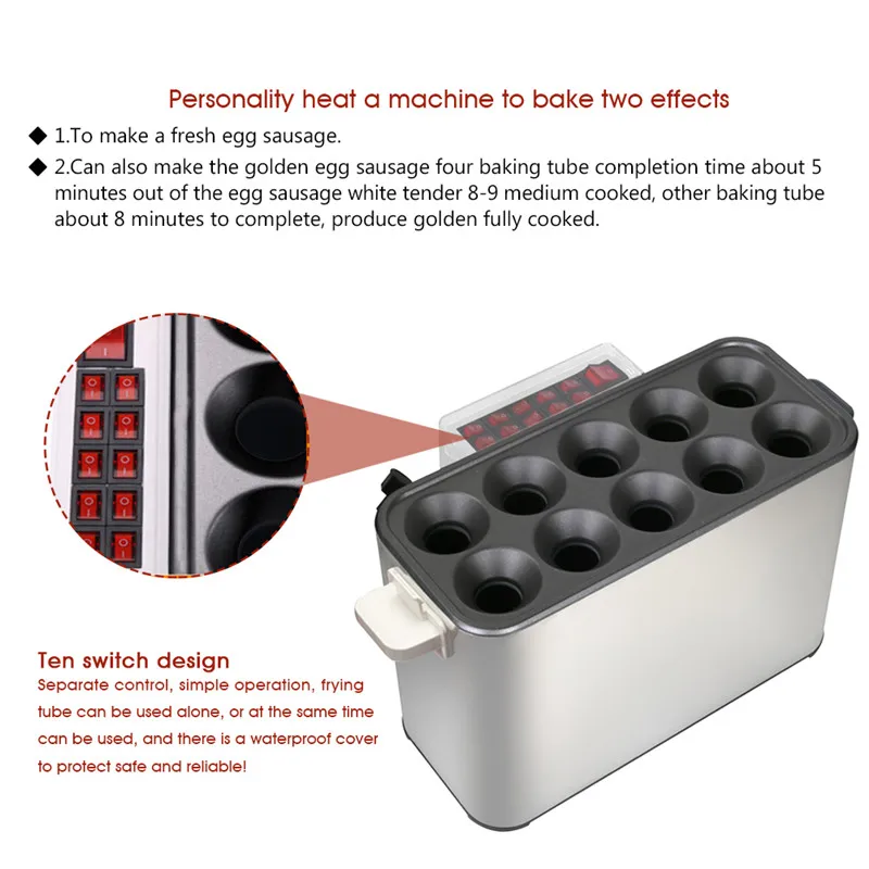 Commercial 10 Tubes Egg Hamburger Hot Dog Roll Maker Electric Automatic Egg Sausage Master Rolls Frying Maker Machine Breakfast Tool (3)