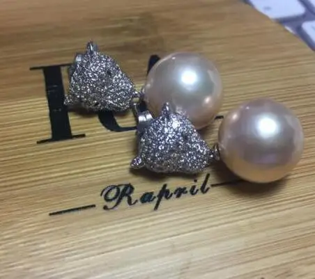 

Selling Jewelry>>charming pair of 12-13mm south sea gold pink pearl earring silver