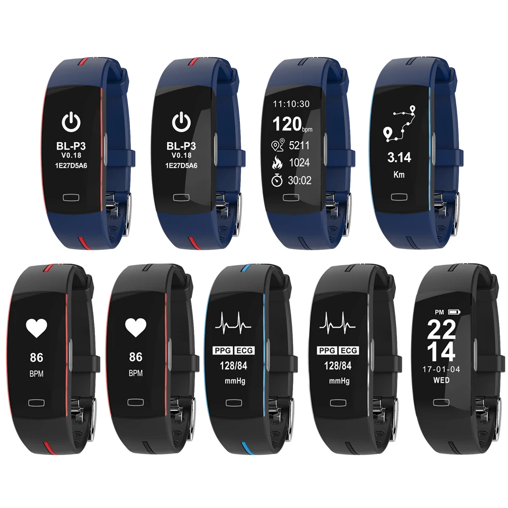 

P3 Blood Pressure Heart Rate Monitor Smart Band Support ECG+PPG IP67 Waterproof Pedometer Sports Fitness Bracelet Watch