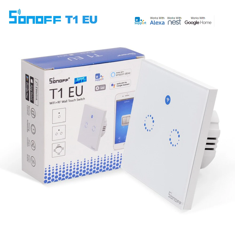 

Sonoff T1 EU Smart Wifi Wall Touch Light Switch 1 Gang 2 Gang Touch/WiFi/433 RF/APP Remote Smart Home Controller Work with Alexa