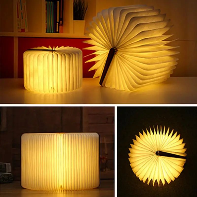 Wood Turning Books Nightlight USB Rechargeable LED Folding Lamp Book