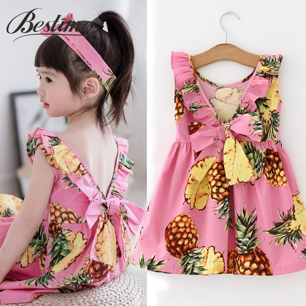 Summer Pineapple Girls Dress Pink Cotton Sleeveless Kids Dress Girls Beach Dress Fashion Kids Clothing Dress for Girls Summer Pineapple Girls Dress Pink Cotton Sleeveless Kids Dress Girls Beach Dress Fashion Kids Clothing Dress for Girls