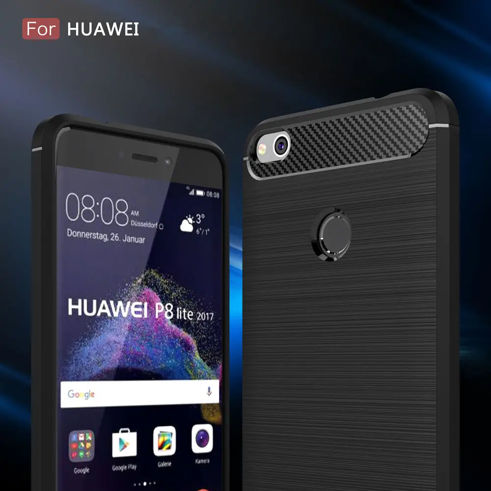 Soft TPU Carbon Fiber Case for Huawei P8 Lite P9 Plus P10 Brushed Texture Back Cover HW 2017 | Мобильные телефоны и