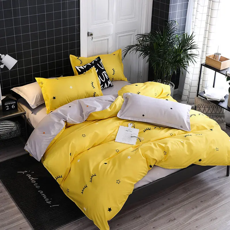 Новые продукты время искусство желтый постельные принадлежности наборы пододеяльник набор Soild кровать двойной лист Королева Король Размер - Цвет: Цвет: желтый