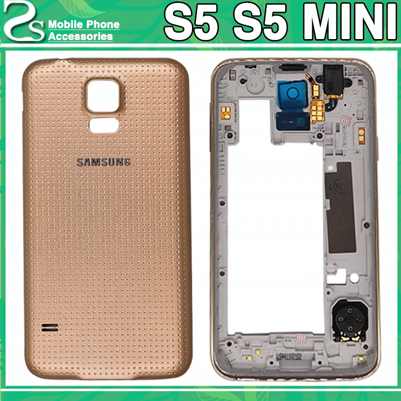 

New S5 Battery Cover for Samsung Galaxy S5 i9600 G900 / S5 mini G800 Back Cover + Middle Frame Plate Housing Case