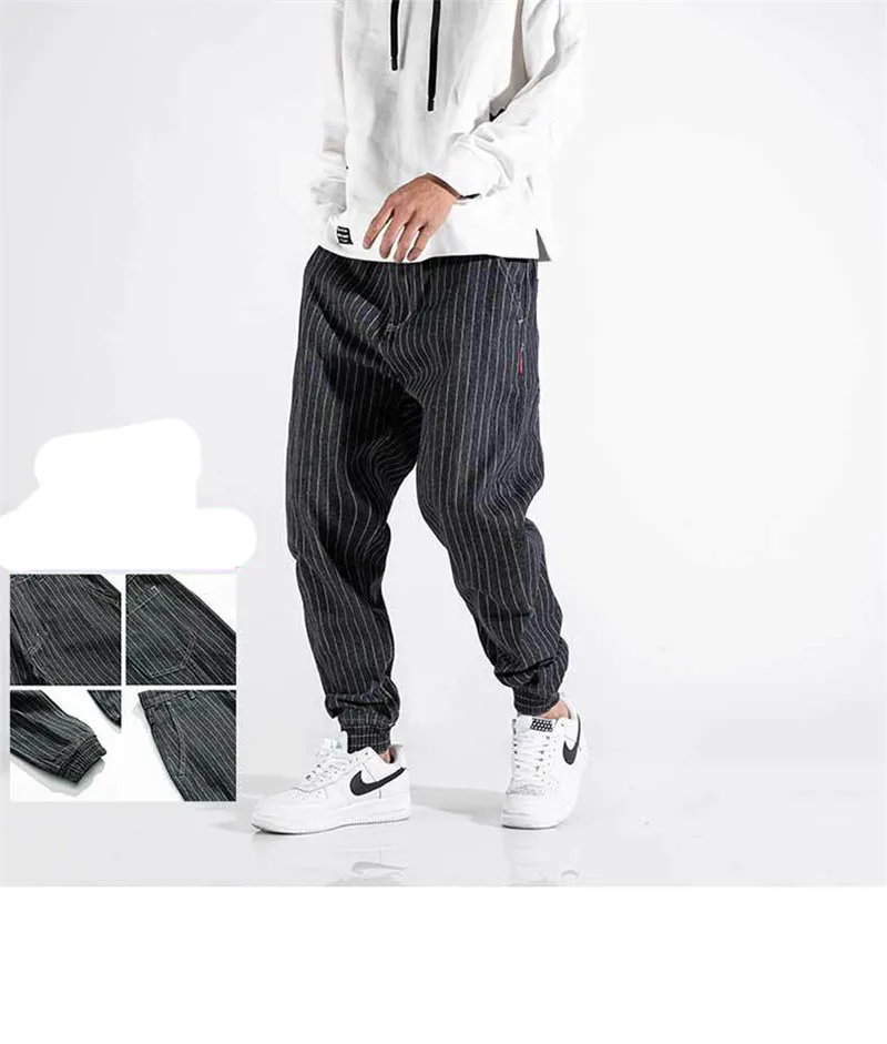 2019 New Summer Men's Fat Harem Pants Fashion Brand Man Stripe Jeans Beam Feet Denim Trousers 28-42 (11)