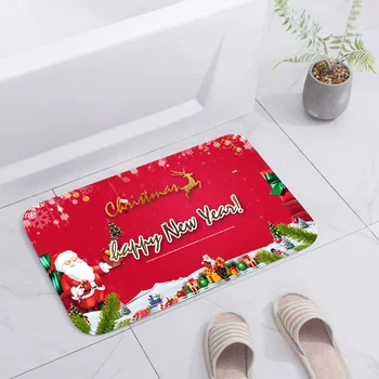 

Sorgirl Xmas Joyous Floor Mat Santa Claus Printed Carpet Mat Anti-slip Waterproof Doormats Porch Mat Bedroom Rug