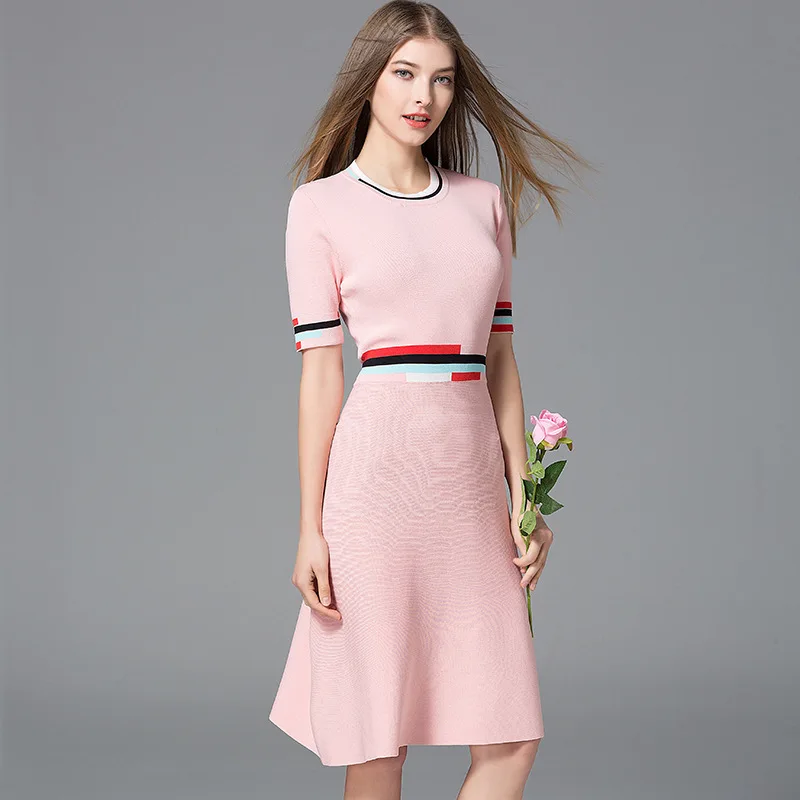 Office Dresses For Women 2018 Summer New Patchwork Short Sleeve Round ...