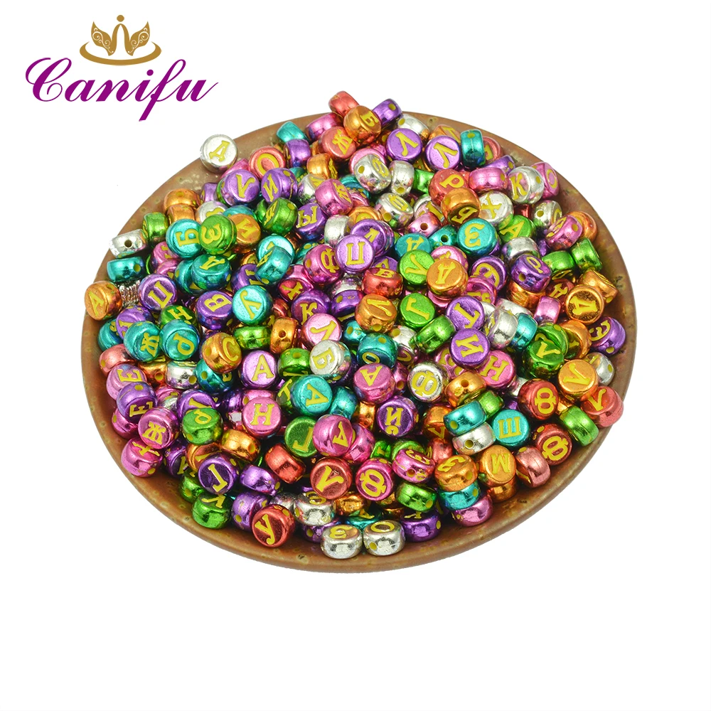 

Canifu Random Mixed Gold and Sliver Russian Letters Alphabet Acrylic Round Beads For Jewelry Making DIY Bracelet 300pcs/lot