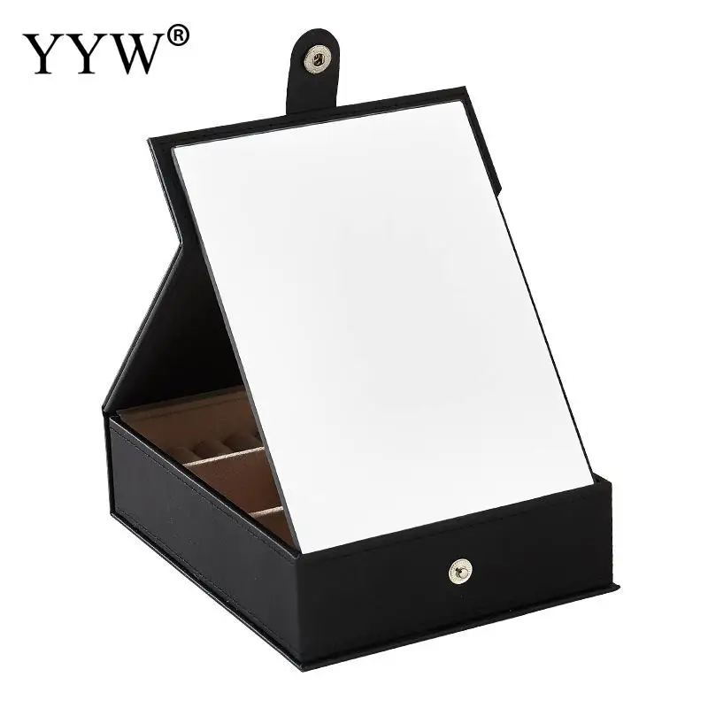 

Multifunctional Makeup Mirror Jewelry Packaging Box Package Desk Cosmetic Case PU Leather Organizer Container Black Pink Display