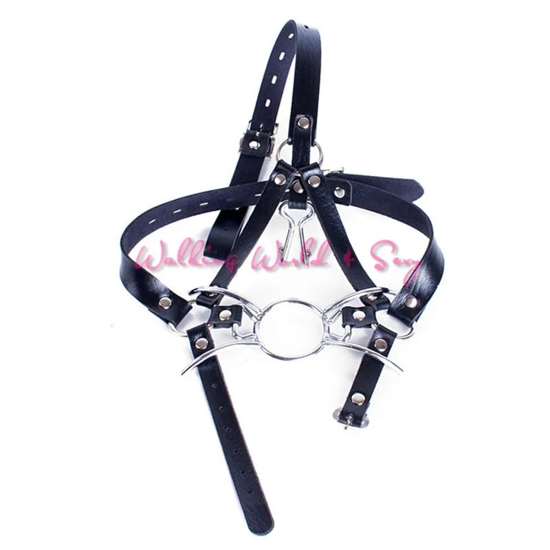 Spider X Style Open Mouth Gag Metal Oral Fixation Sex Ring Leather Head Harness Fetish Slave Mask Adult Game Sex Toys For Couple (1)