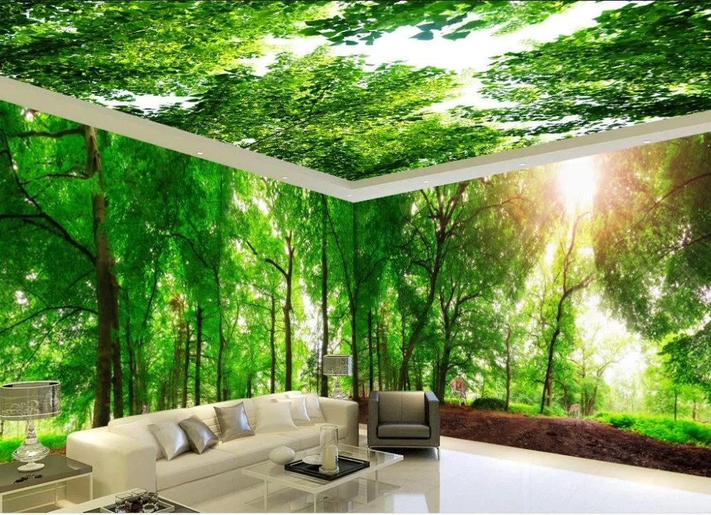 3d立体カスタム3d写真壁紙森林鹿家中背景3d天井リビングルーム寝室 Background 3d 3d Photowallpaper Forest Aliexpress