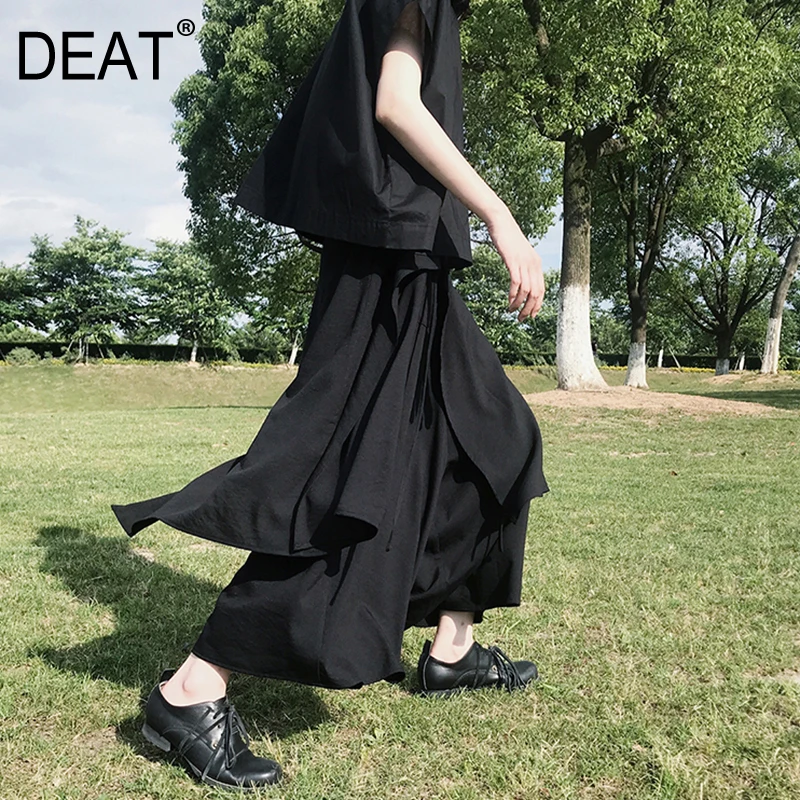 

[DEAT] 2019 New Spring Summer High Elastic Waist Irregular Pleated Loose Big Size Pants Women Trousers Fashion Tide JX23