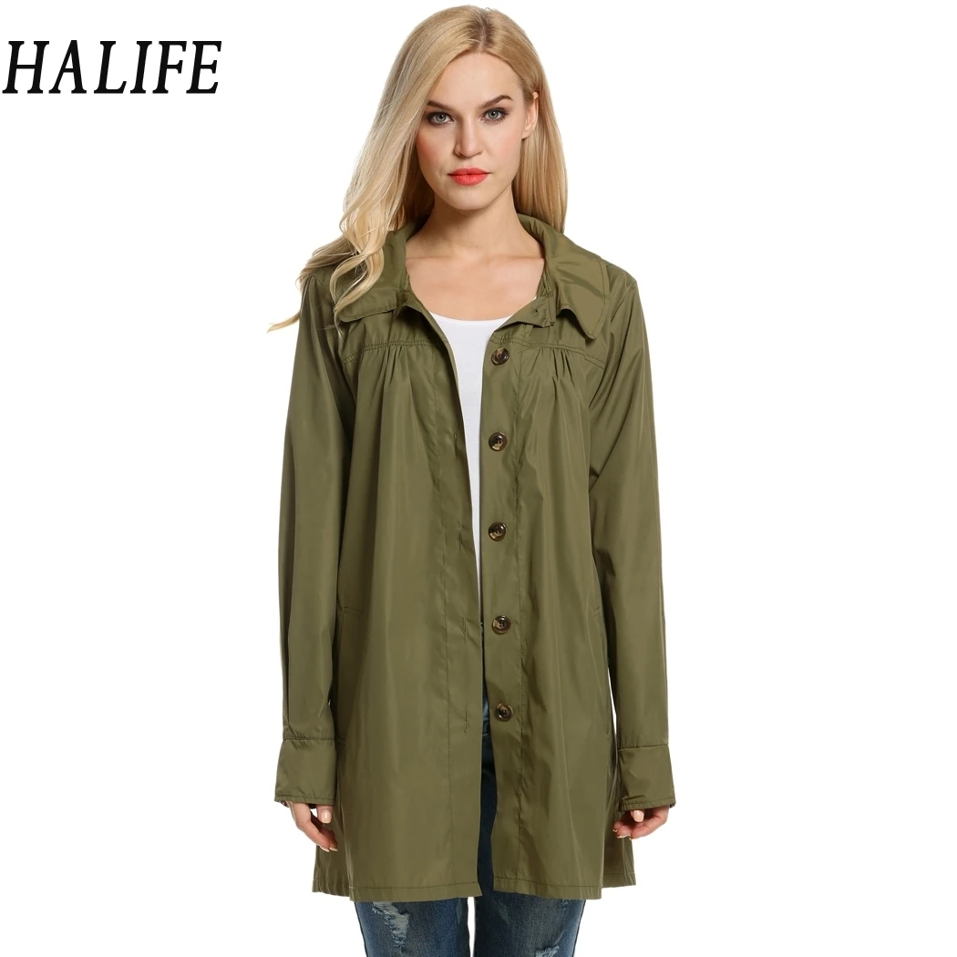 HALIFE Women Hooded Lightweight Raincoat Waterproof Summer Long Trench