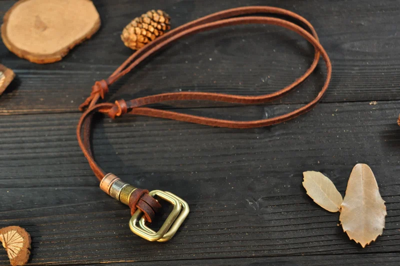 NIUYITID Rectangle Pendant Necklace For Men Genuine Leather Necklace Brown Black Rope Chain Male Jewelry Drop Shipping (3)
