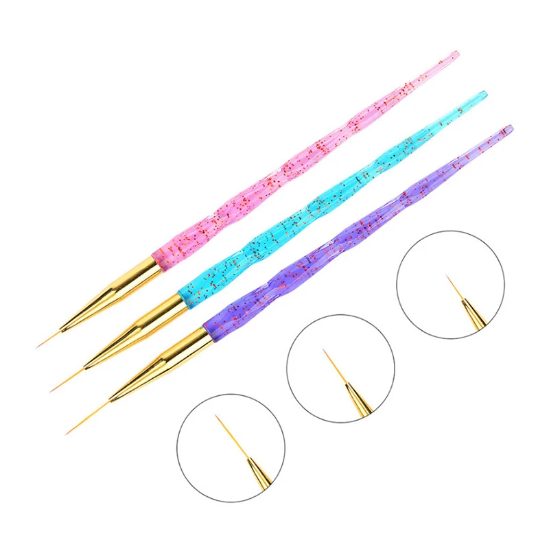

3pcs/set Nail Art Liner Painting Pen DIY 3D Tips Flower Line Grid French Drawing Kit Design Manicure Tool Acrylic Handle UV Gel