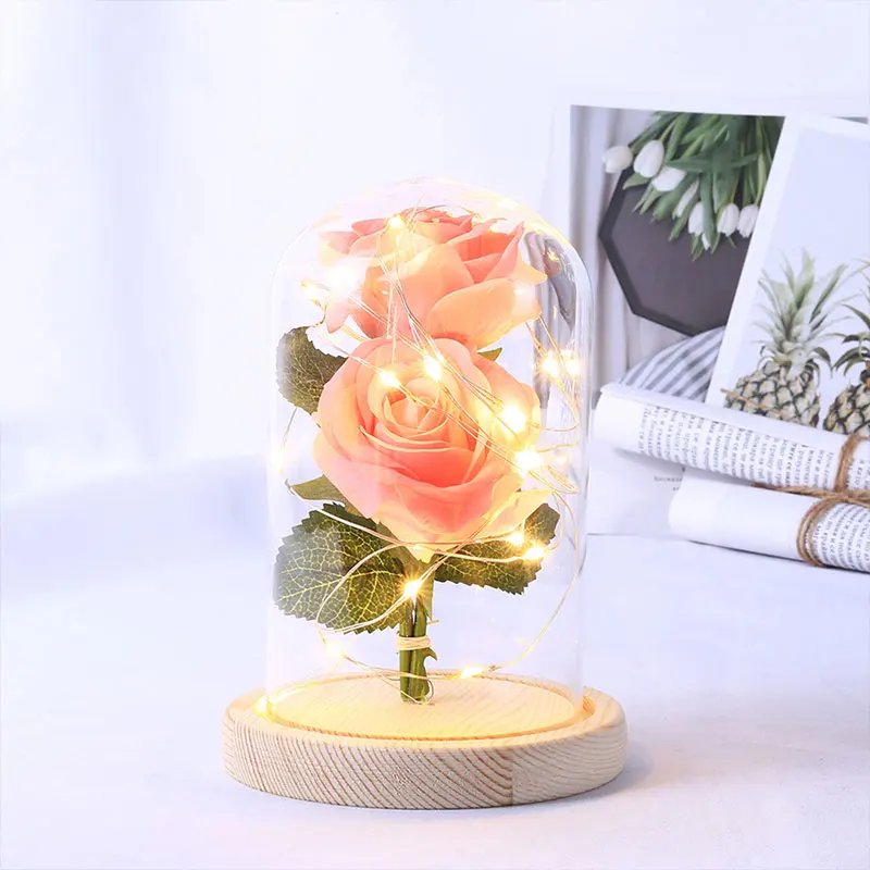 

17cm LED Light Glass Paper Rose Artificial Flowers Valentines day gift sztuczne kwiaty LED Glass fake flowers roses present