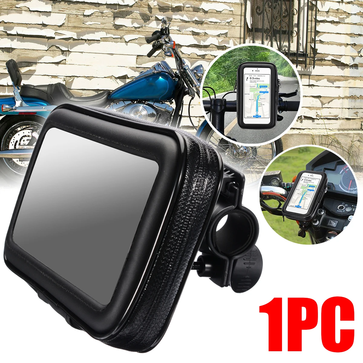 

Motorcycle 1PC Bicycle Phone GPS Case Bag ABS Waterproof PU leather Handlebar Mount Holder 360 Degree Heavy Duty Suction Cup