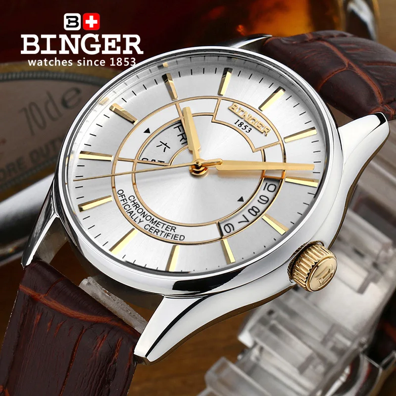 

Sapphire Switzerland Mechanical Men Watch Automatic Binger Luxury Brand Clock Male Japan MIYOTA Movement Men's Watch B5007-8