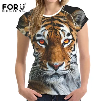 

FORUDESIGNS Cool Tiger 3D Printed Summer Woman T Shirts Casual Short Sleeve T-shirts Girls Female O-neck Tops Tee Shirts Mujer