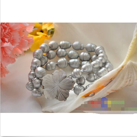 

Free shipping >>>>>>LUSTER 3row 8" 14mm gray rice freshwater cultured pearl bracelet